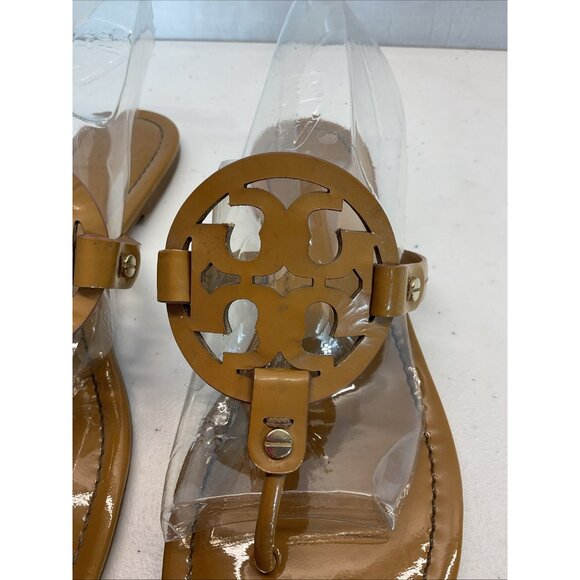 Tory Burch Miller Sandal Soft Brown Patent Leather Size 9.5M Beach Casual Boat - Picture 4 of 13